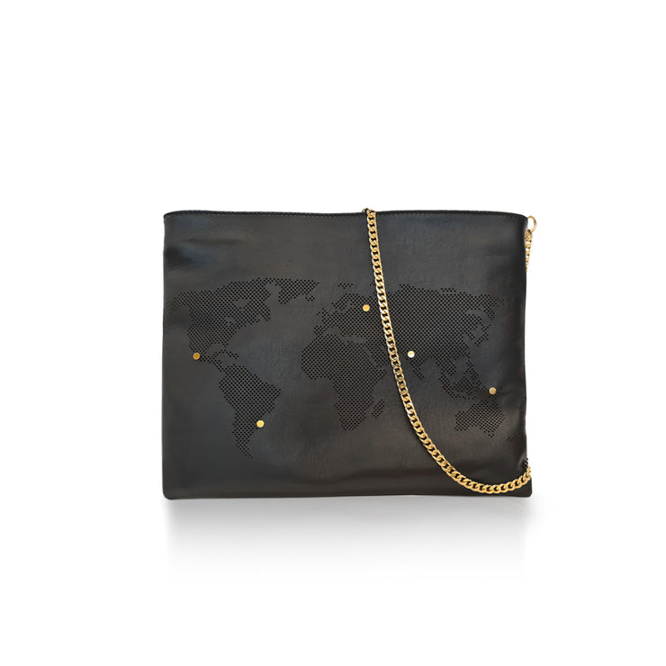 WORLD MAP CLUTCH BLACK