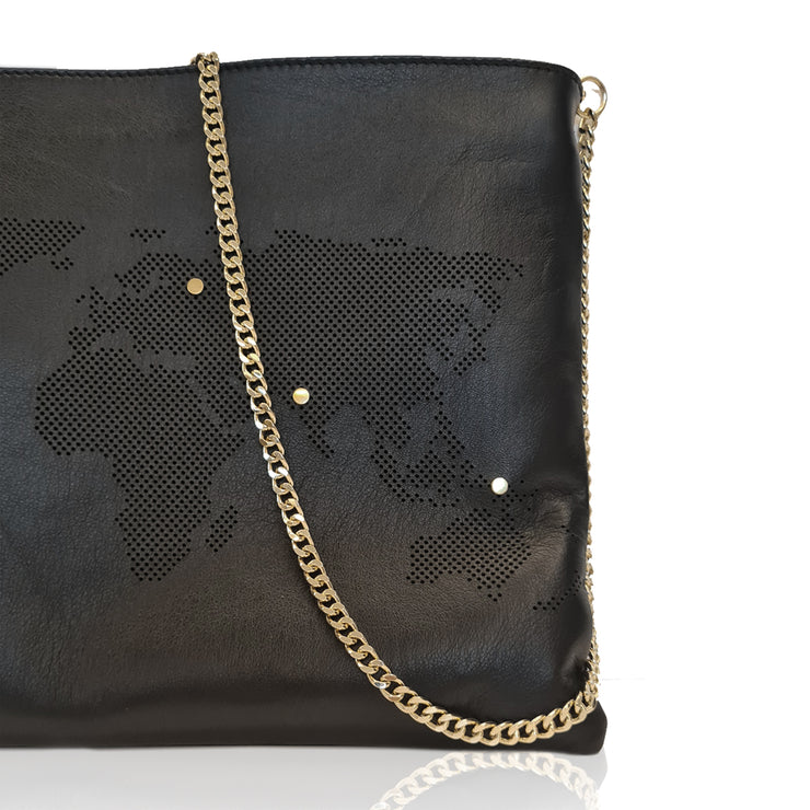 WORLD MAP CLUTCH BLACK