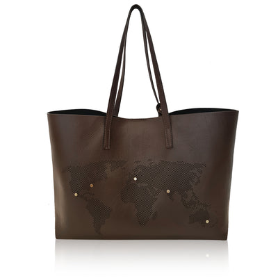 WORLD MAP SHOPPER BROWN