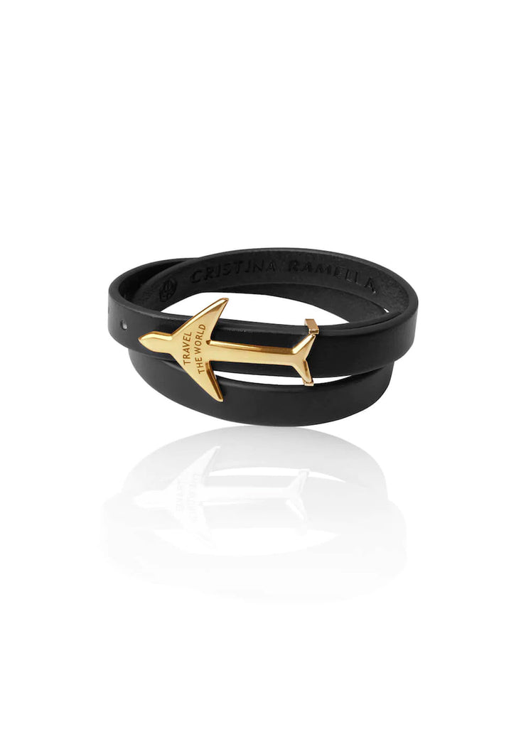 BLACK GOLD Airplane Leather Bracelet