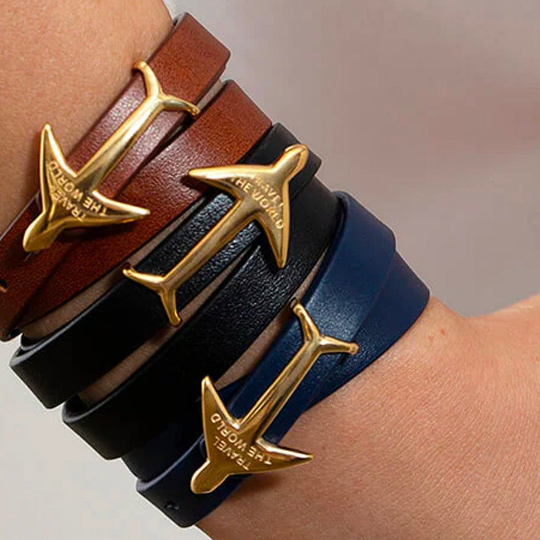 BLACK GOLD Airplane Leather Bracelet – WORLD INSPIRED JEWELRY