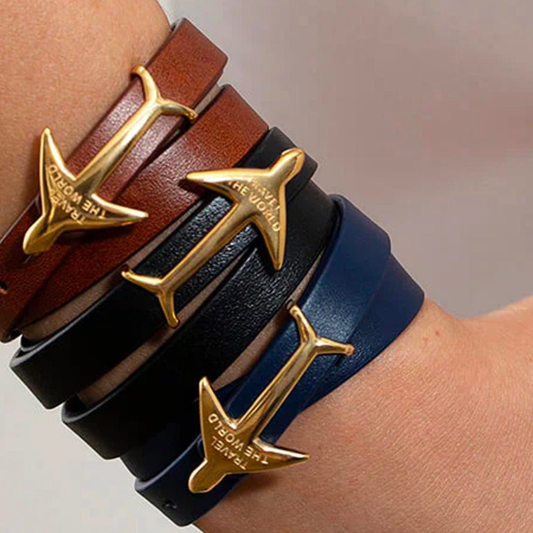 GOLD Airplane Leather Bracelet – WORLD INSPIRED JEWELRY