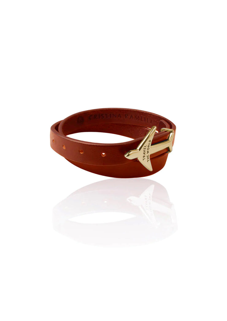BROWN GOLD Airplane Leather Bracelet