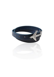 BLUE RHODIUM Airplane Leather Bracelet