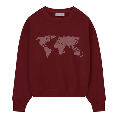 WORLD MAP SWEATER BURGUNDY