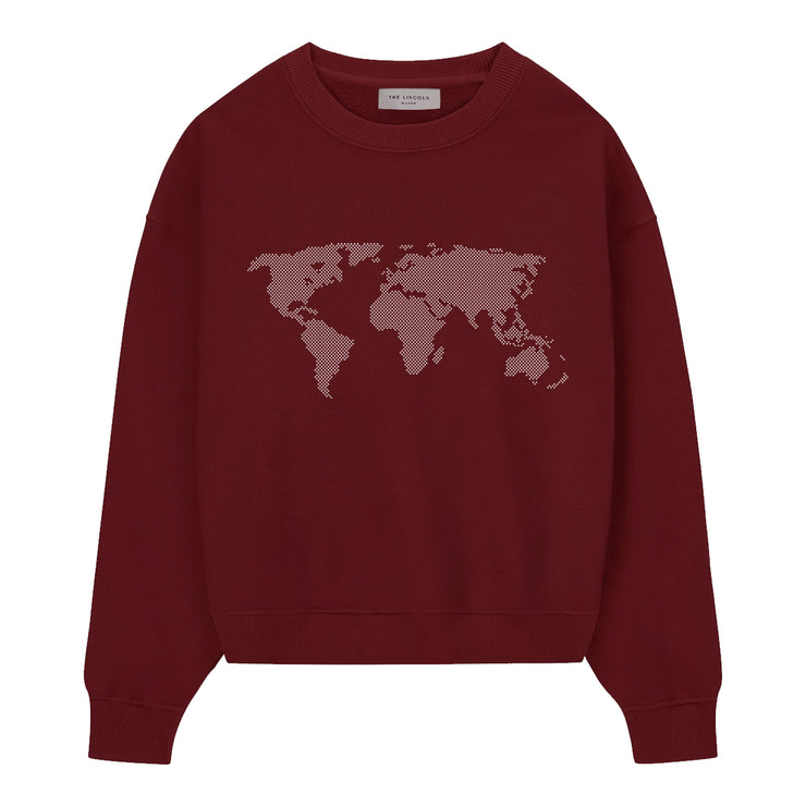 WORLD MAP SWEATER BURGUNDY