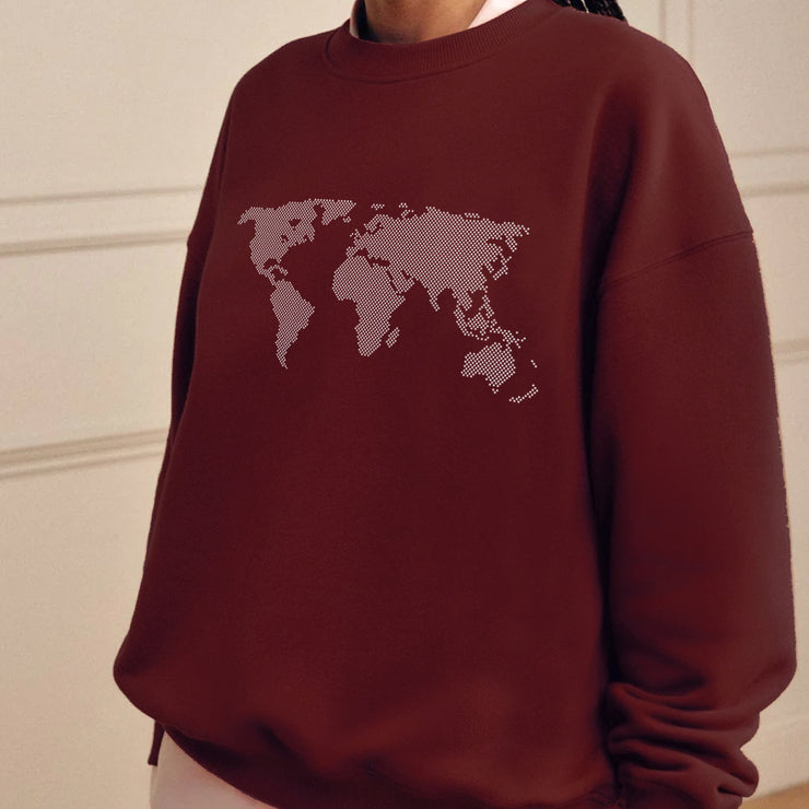 WORLD MAP SWEATER BURGUNDY