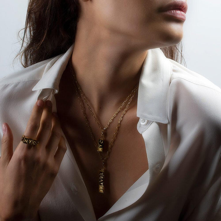 Wearing Bricks Necklace by Cristina Ramella